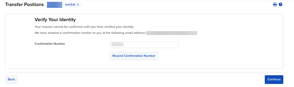 Image of the depository switch identity verification in portal. 