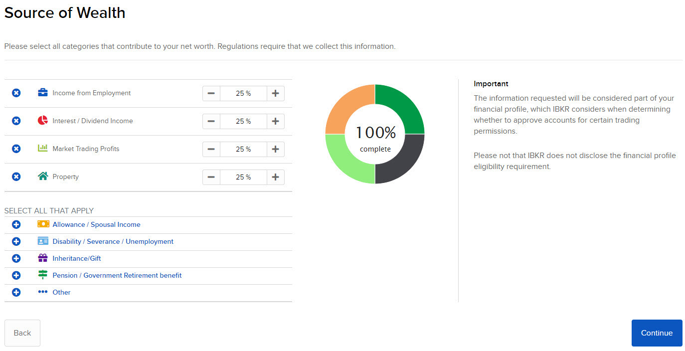 The source of wealth panel in client portal. 
