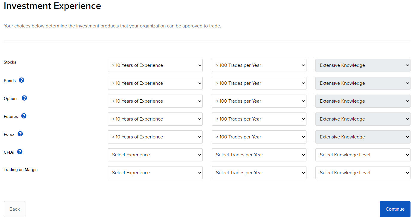 The investment experience panel in portal. 