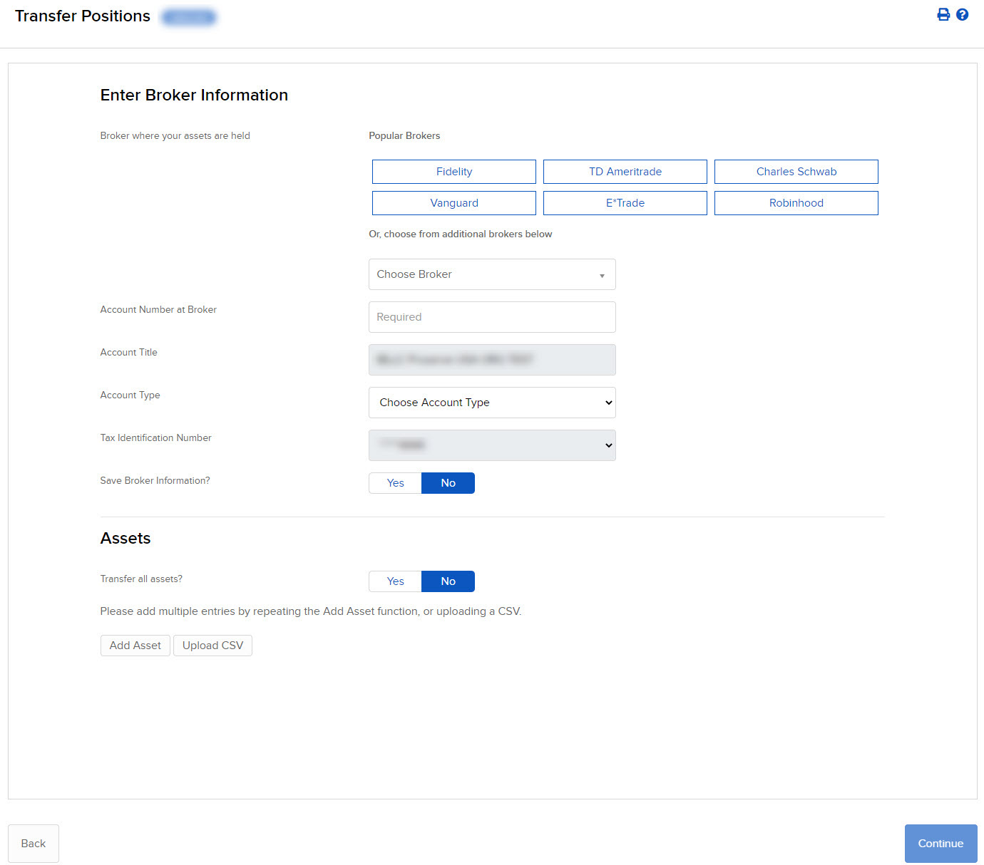 Image of the ACATS position transfer panel in portal. 