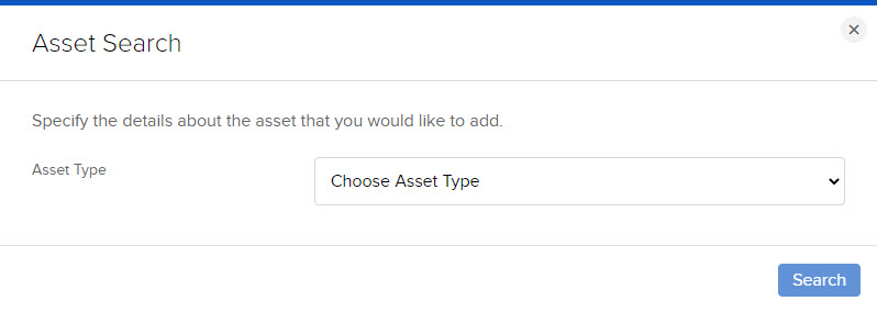 Image of the asset search window in portal. 