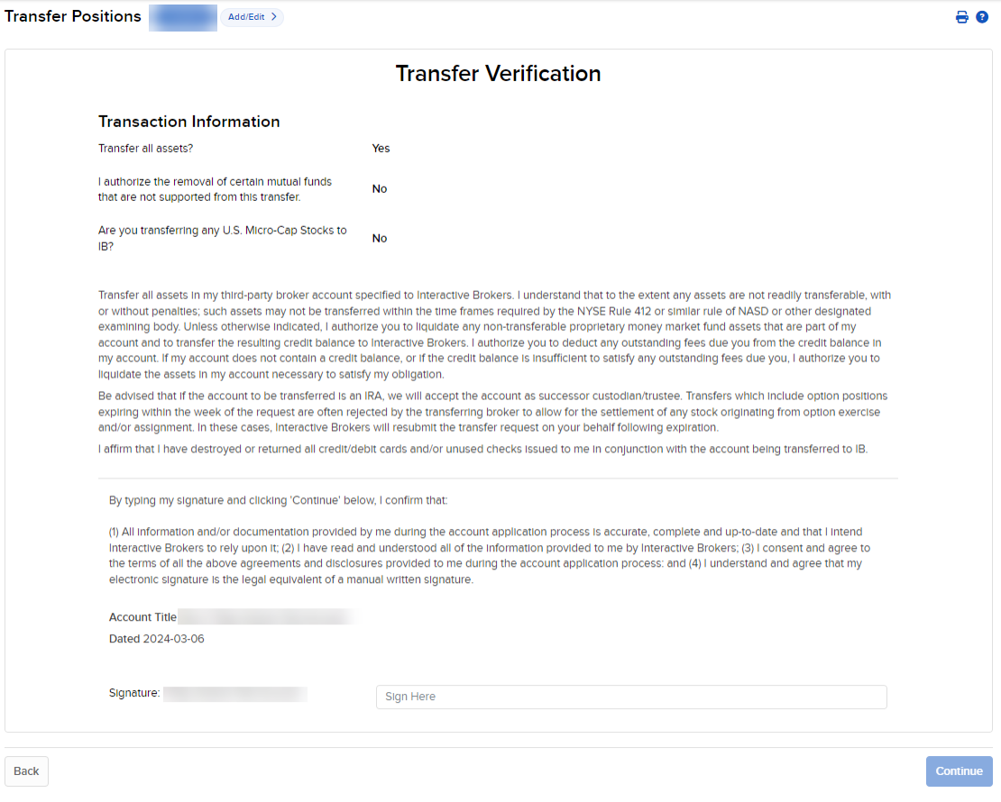 Image of the asset transfer verification page in portal. 