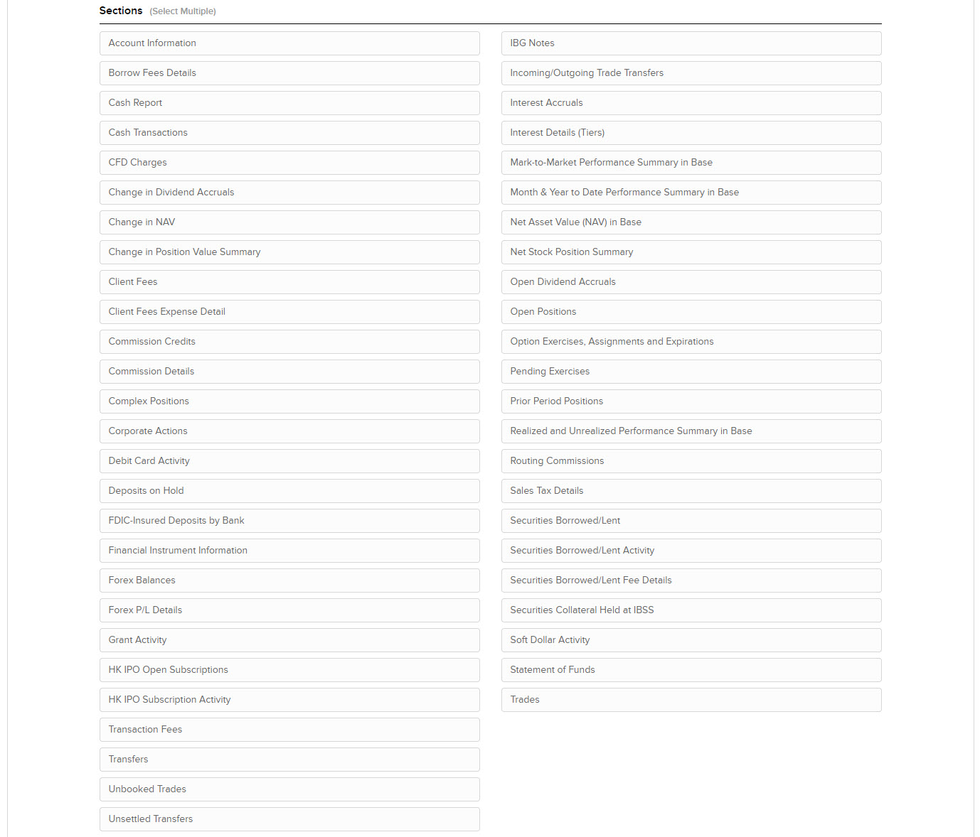 Imagafe of the activity flex query sections panel in portal. 