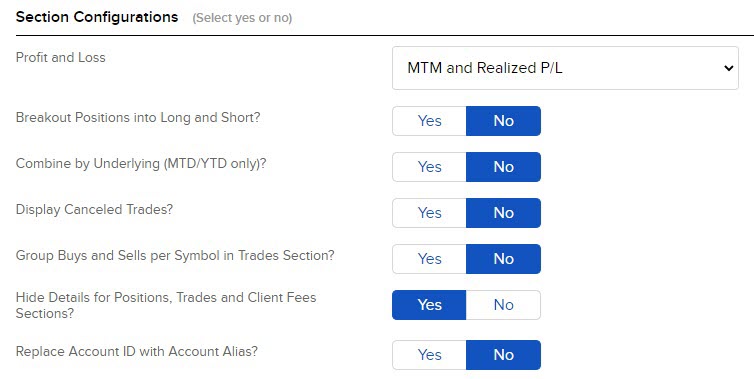 Image of the custom statements section configurations panel in portal. 