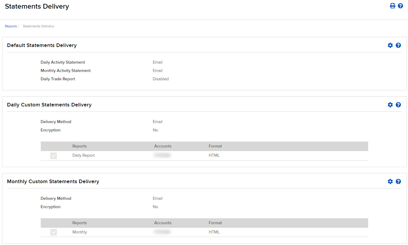 Image of the statements delivery panel in Portal. 