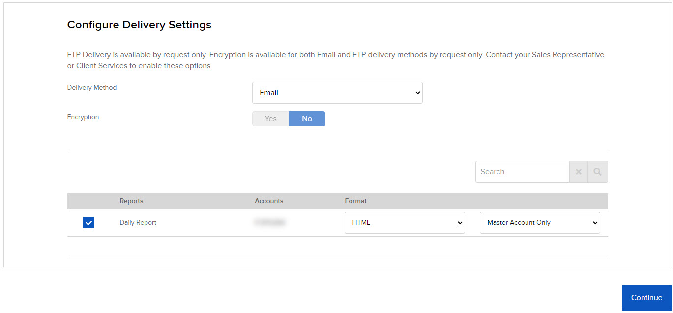 Image of the flex queries delivery panel in Portal. 