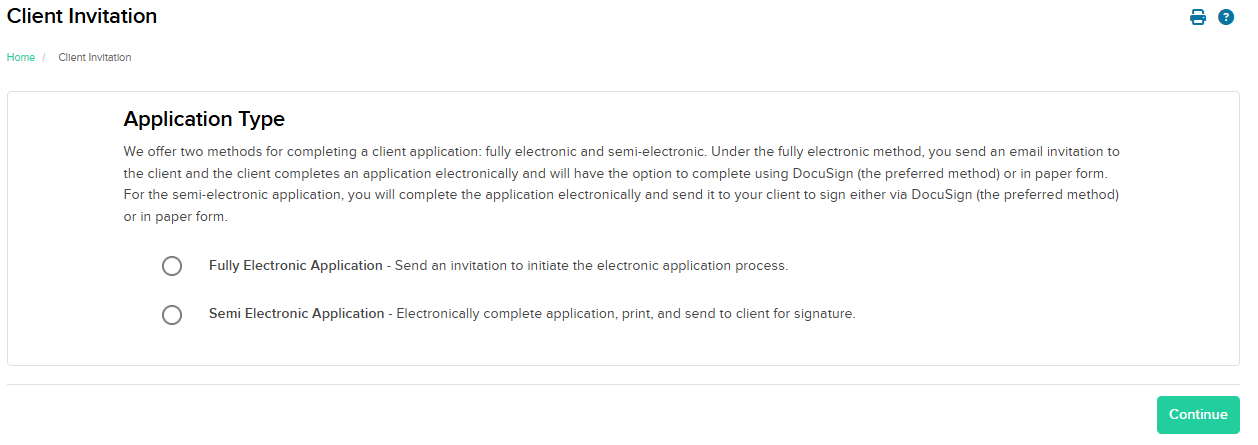 Image of the applciation type panel in Portal. 