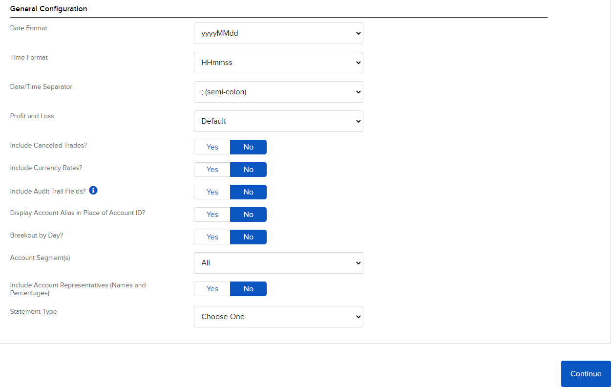 Image of the activity flex query general configuration panel in portal. 