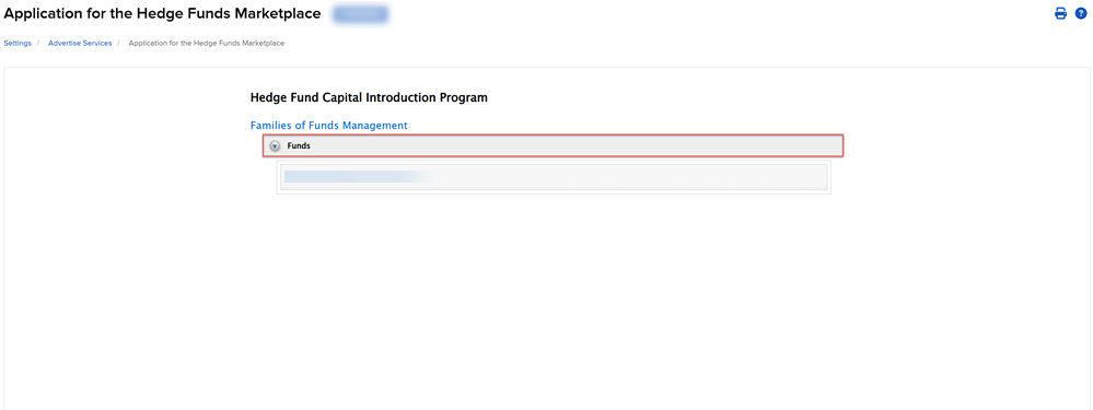 The hedge fund marketplace select fund panel in portal. 
