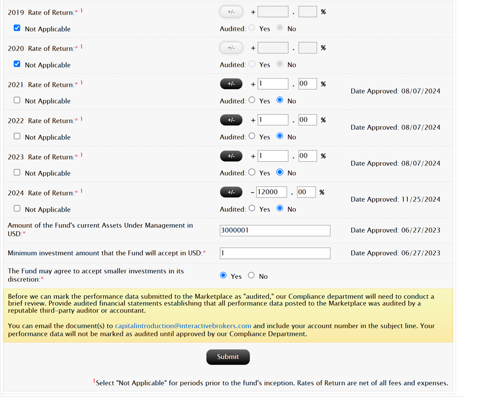 The hedge fund marketplace select strategy panel in portal. 