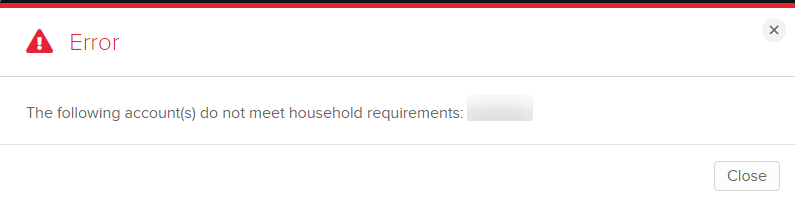 Image of the group & households error message in portal. 