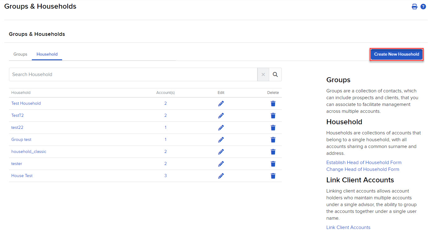 Image of the groups & households create a new household panel in portal. 