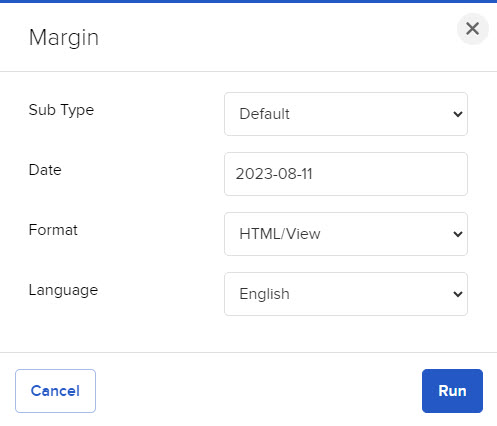 Image of the margin report panel in portal. 