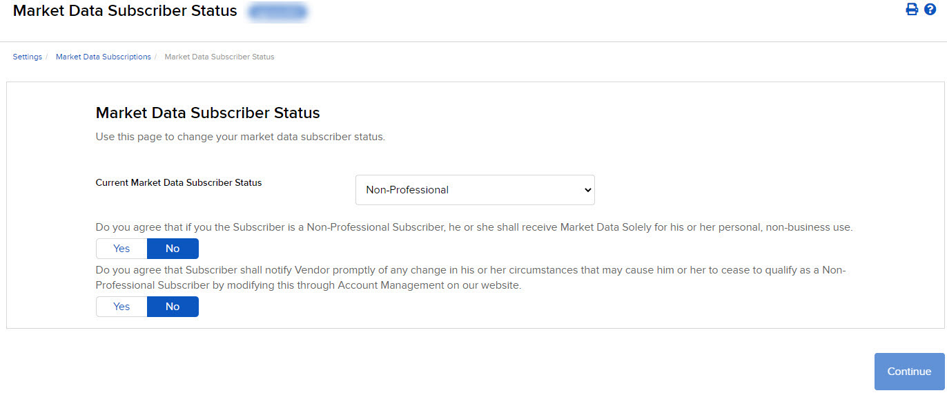 The market data subscriber status panel in Portal. 