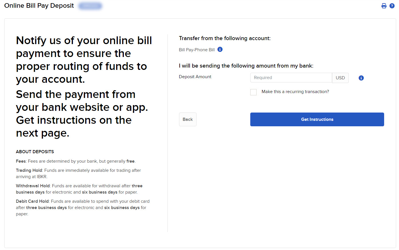 Image of the online bill pay panel in Portal. 