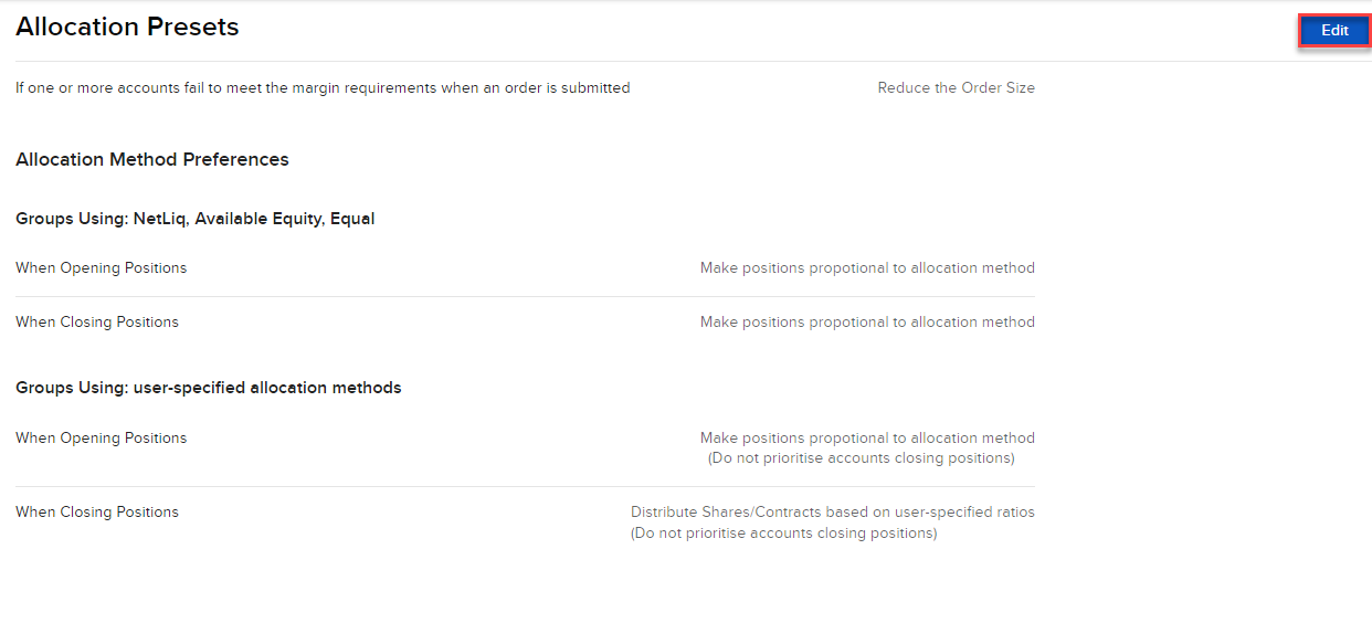 Image of the allocation presets edit button in portal. 