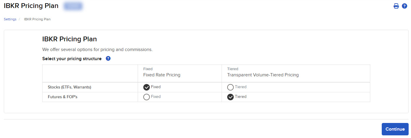 The IBKR pricing plan panel in advisor portal. 