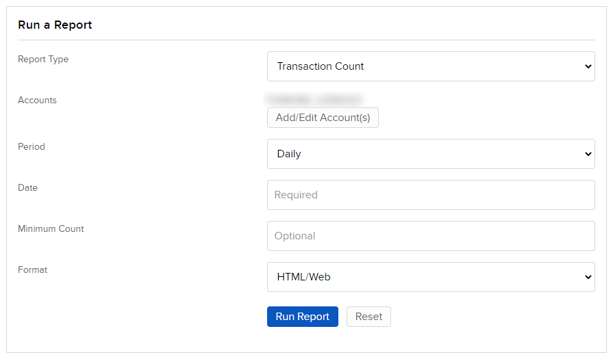 Image of the run report on transaction count panel in portal. 