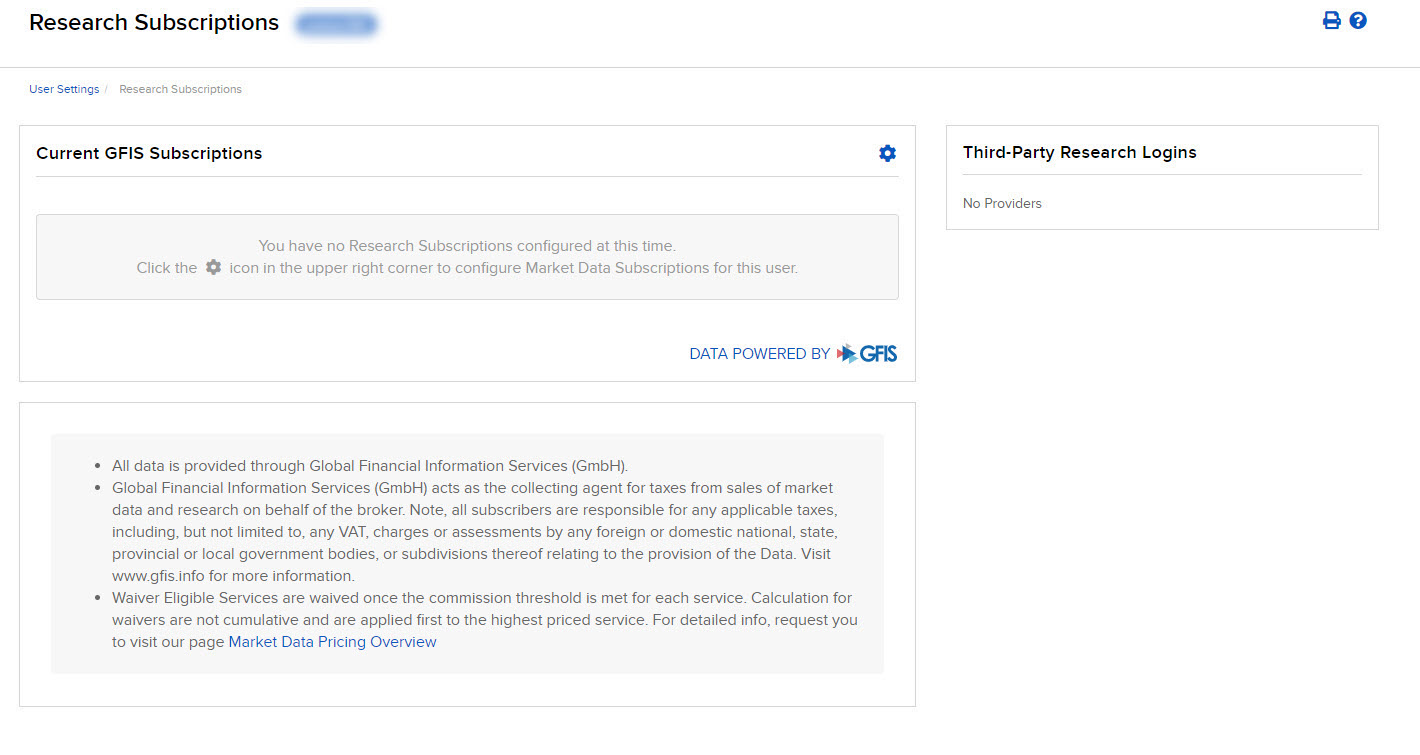 The research subcriptions panel in Portal. 