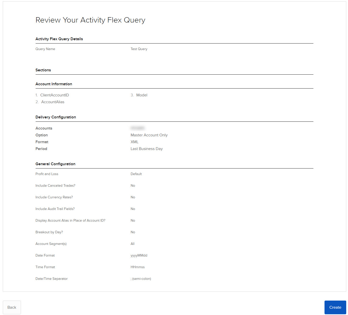 Image of the review your activity flex query panel in portal. 