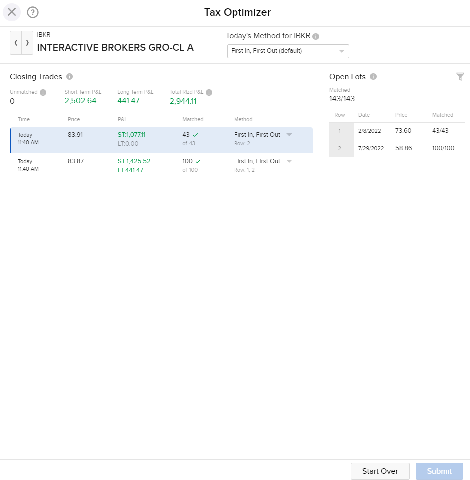 Image of the tax optimizer panel in Portal. 