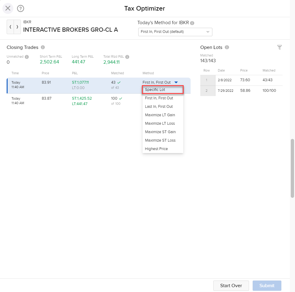 Image of the tax optimizer specific log panel in Portal. 