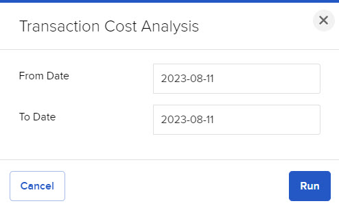 Image of the transaction cost analysis panel in portal. 