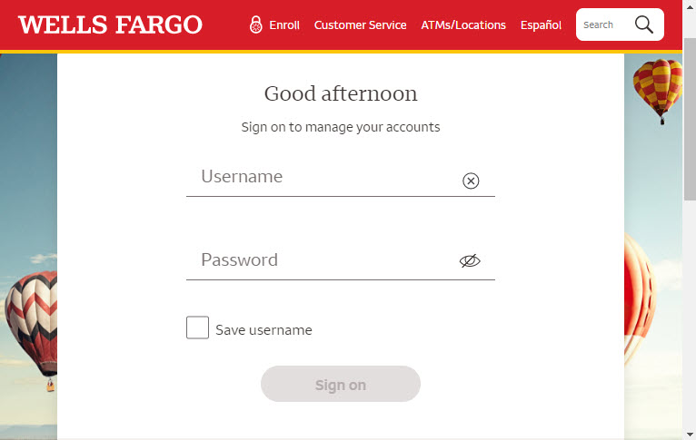 The bank's login credentials page. 