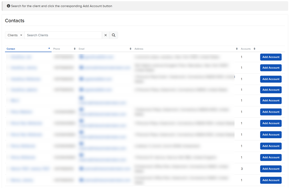 The add an existing contact panel in portal. 