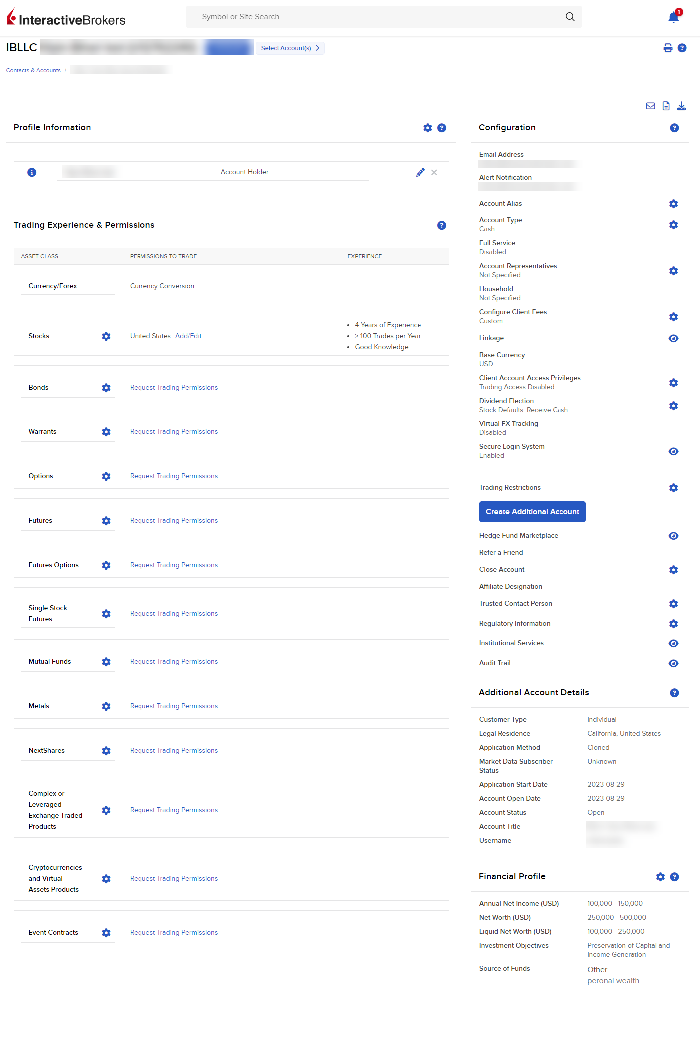The contact information panel in portal. 
