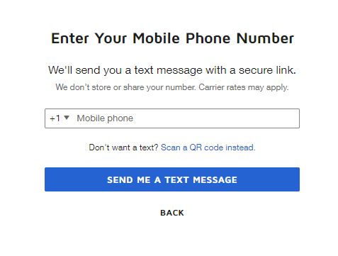 The DocuSign enter mobile number screen. 