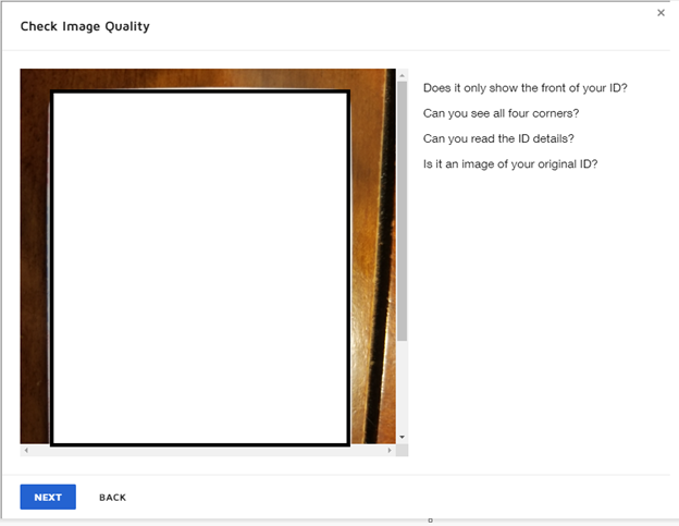The DocuSign check image quality screen. 