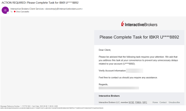 The pending task email sent to a client. 