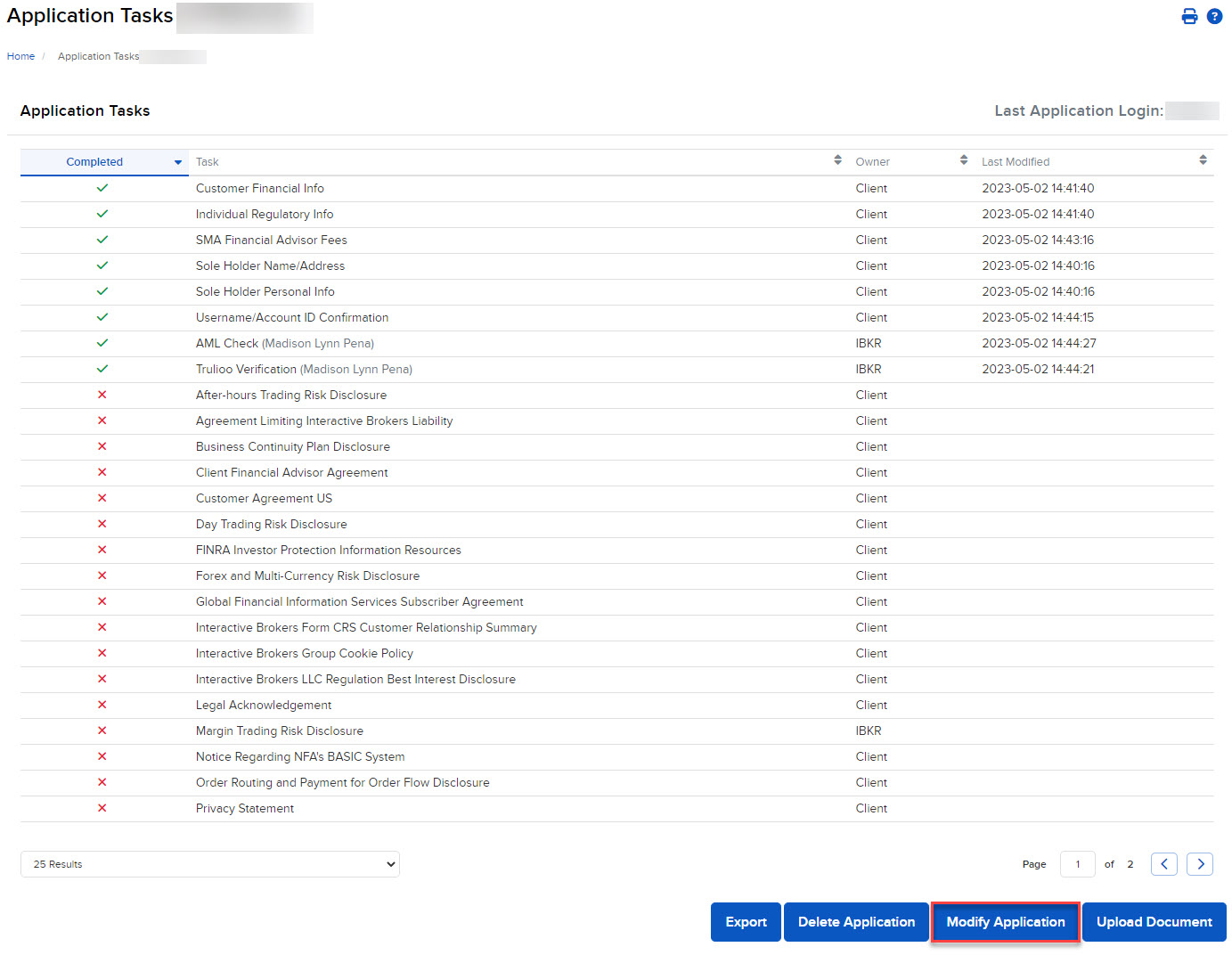 The modify application button in portal. 