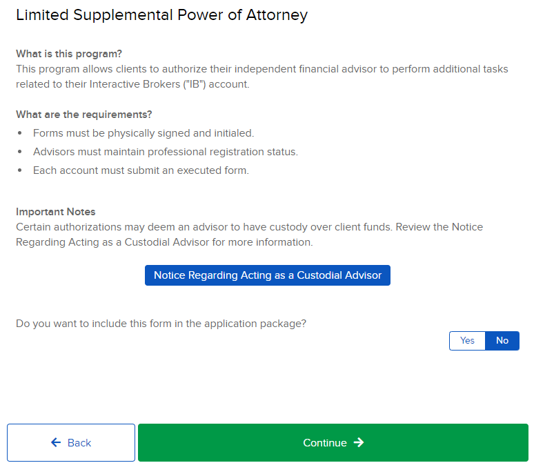 The limited supplemental power of attorney in the application process. 