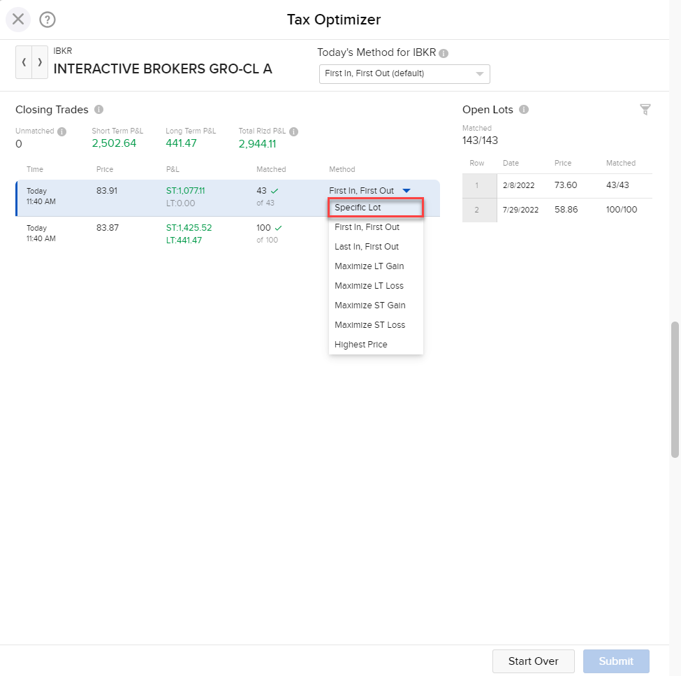 The tax optimizer specific log panel in Portal. 