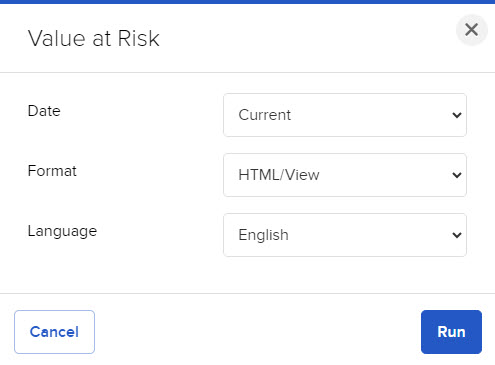 The value at risk report panel in portal. 