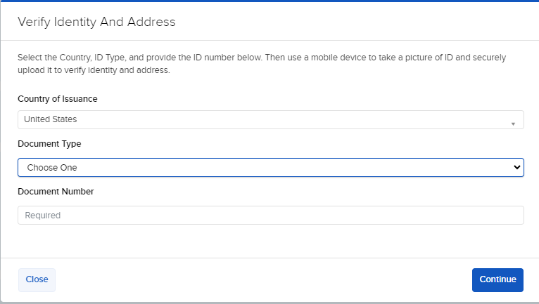 The verify identity and address panel in advisor portal. 