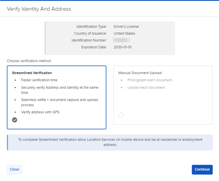 The streamlined verification panel in advisor portal. 