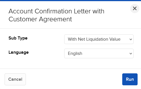 The Account Confirmation Letter with Customer Agreement panel in portal. 