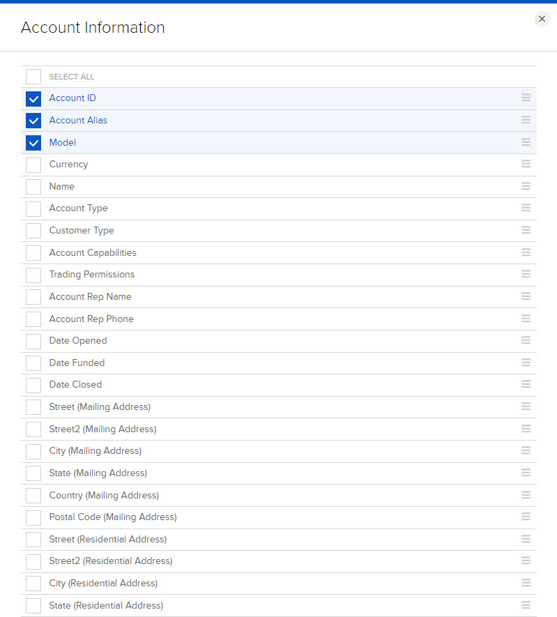 The activity flex query account information panel in portal. 