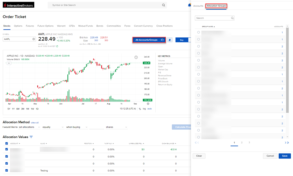 The select allocation group for trading in portal. 