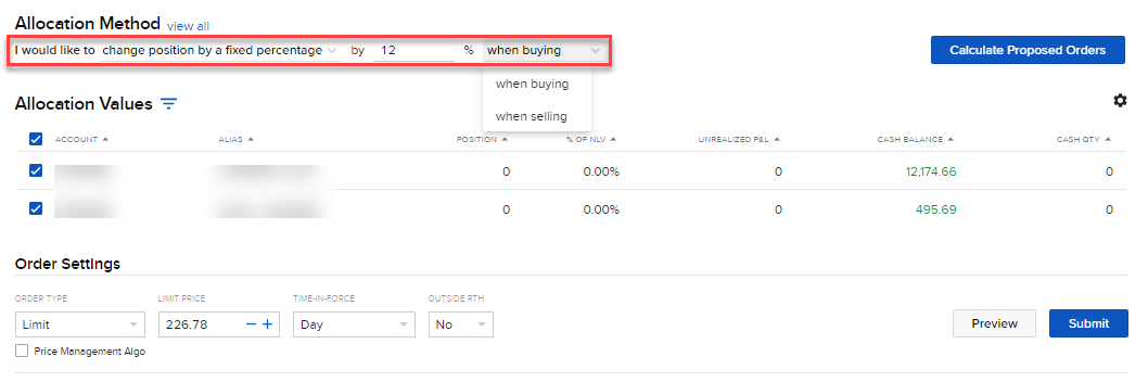 The set allocation method in portal. 