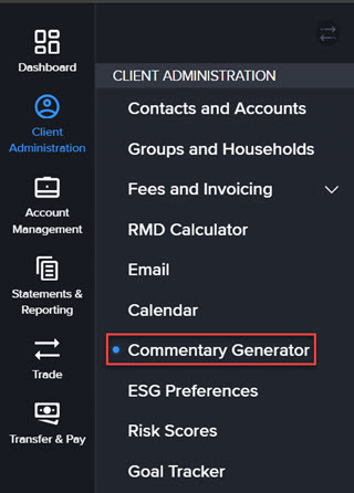 Image of the commentary generator option in advisor portal. 