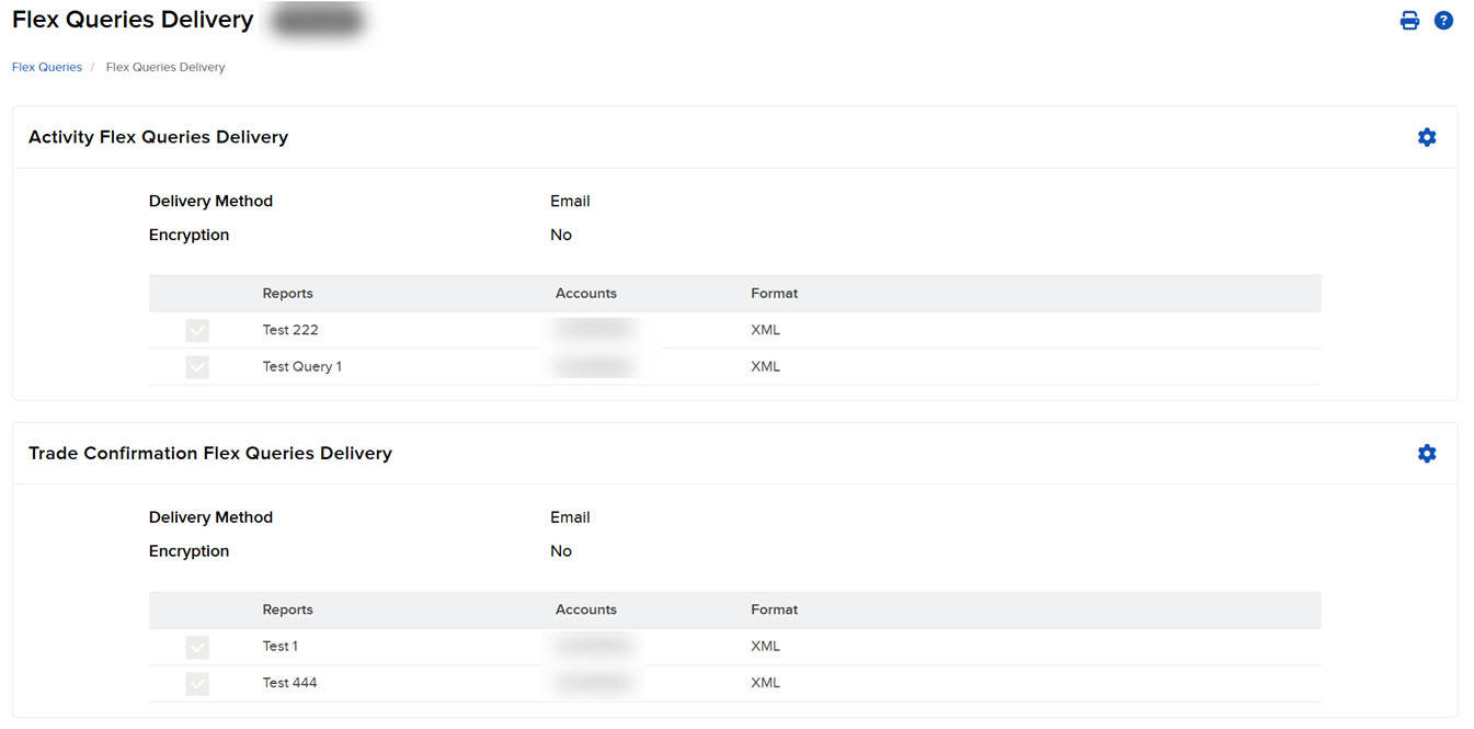 The flex queries delivery panel in Portal. 