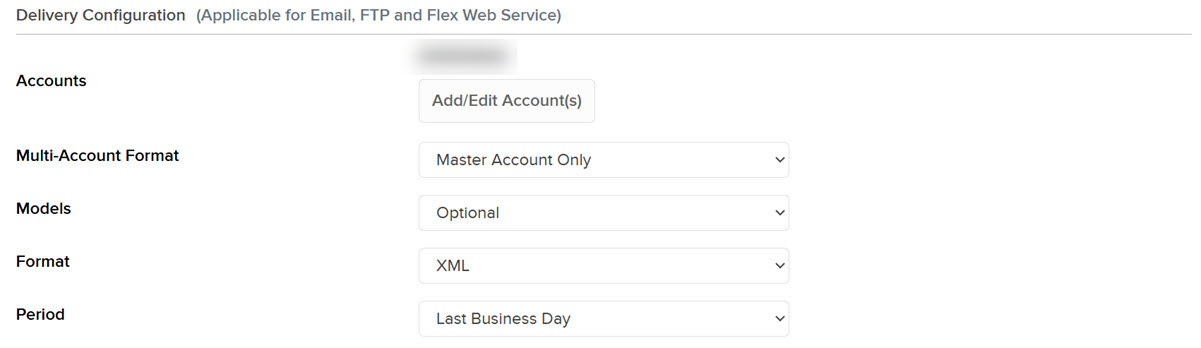 The activity flex query delivery configuration panel in portal. 