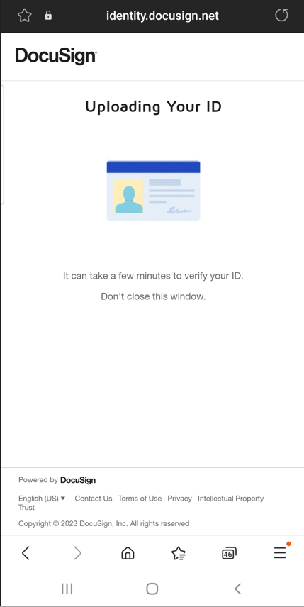 Image of the DocuSign uploading your ID via mobile. 