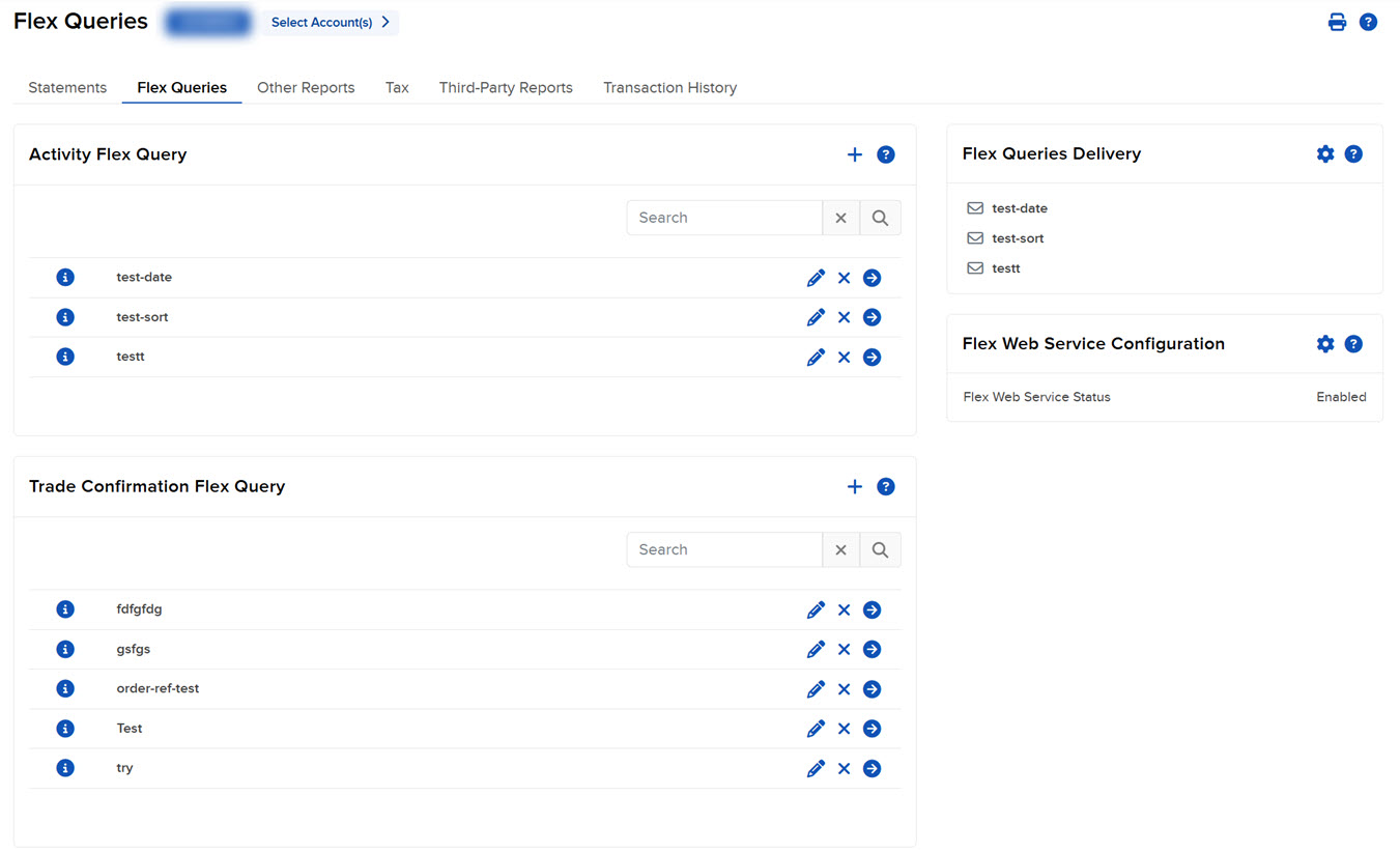 The flex queries panel in portal. 
