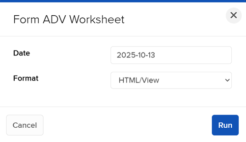 Image of the form ADV worksheet panel in advisor portal. 