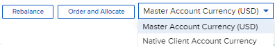Image of the master account currency dropdown in portal. 